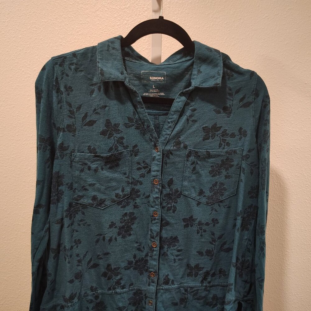 Sonoma Goods For Life Utility Tunic Size Large Button Front Long Sleeve Cotton - Picture 3 of 10